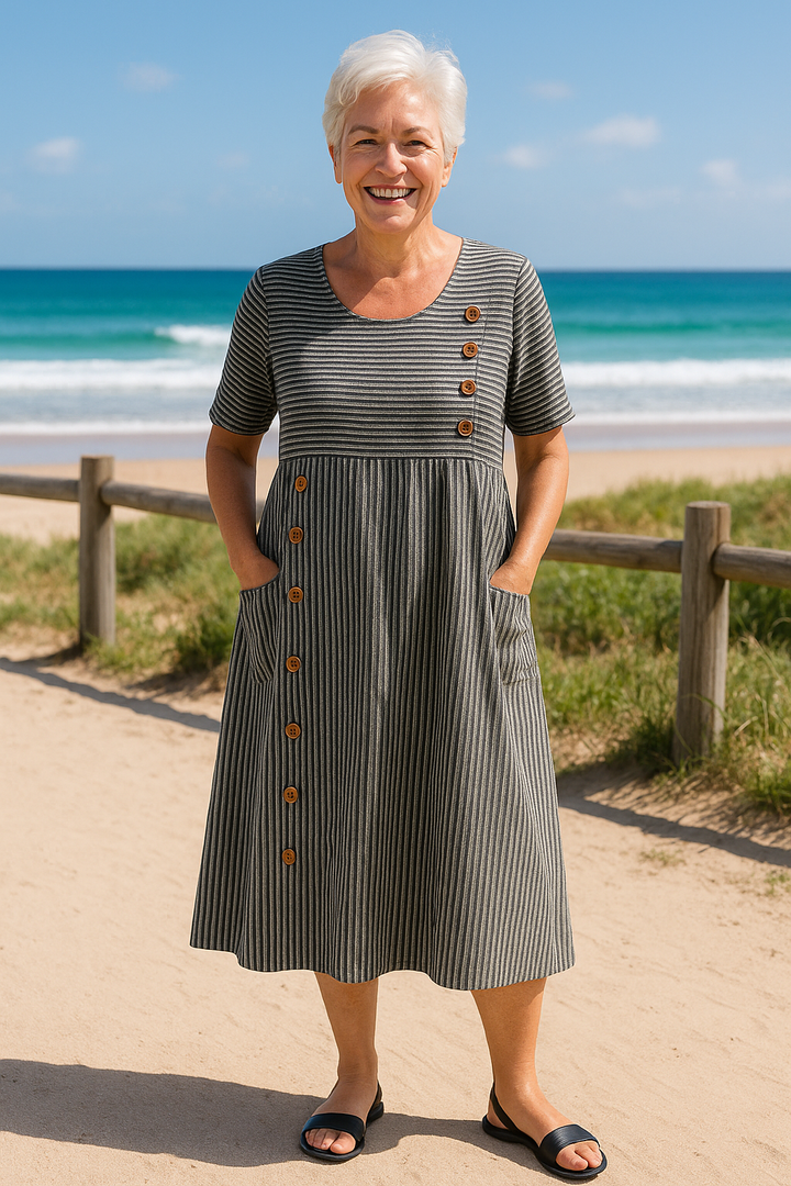 Brienne™ | Striped Midi Dress – Effortless Comfort, Everyday Confidence