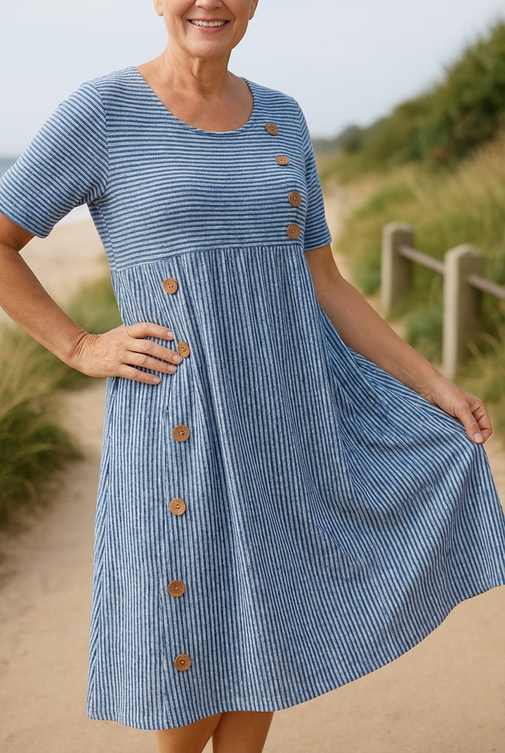 Brienne™ | Striped Midi Dress – Effortless Comfort, Everyday Confidence