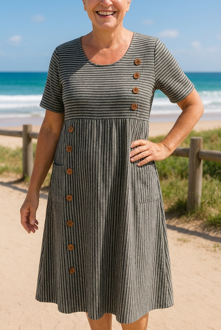 Brienne™ | Striped Midi Dress – Effortless Comfort, Everyday Confidence
